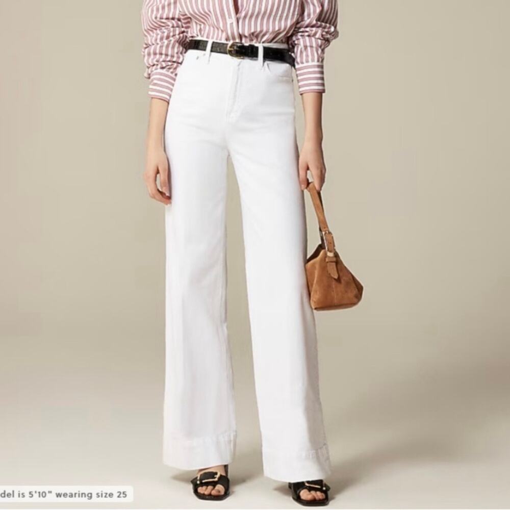 J Crew Women's High Rise Denim Trouser Jean Size 32 White Wide Leg